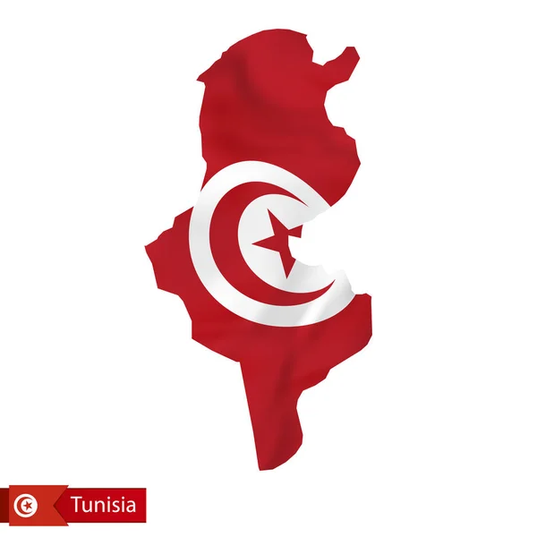 Tunisia map with waving flag of country. — Stock Vector