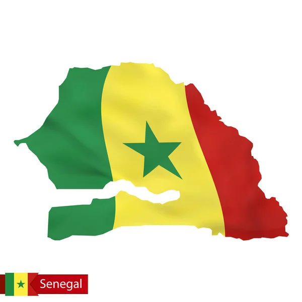 Mappa del Senegal con bandiera sventolata del paese . — Vettoriale Stock