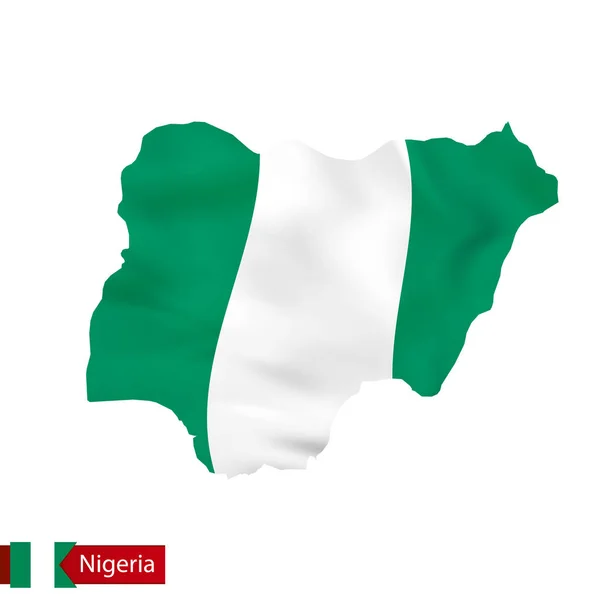 Nigeria map with waving flag of country. — Stock Vector