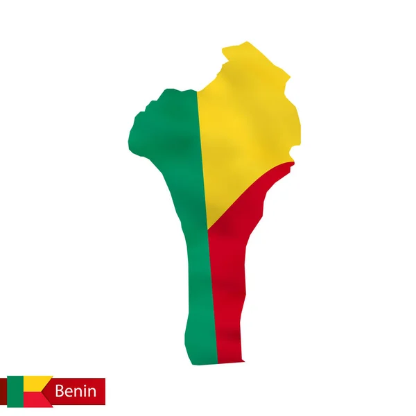 Mapa de Benin con bandera ondeante del país . — Vector de stock