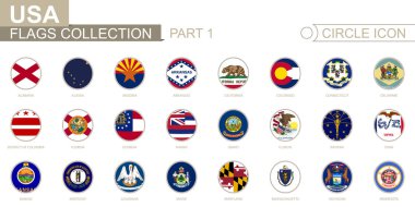 Alphabetically sorted circle flags of US States. From Alabama to Minnesota.  clipart