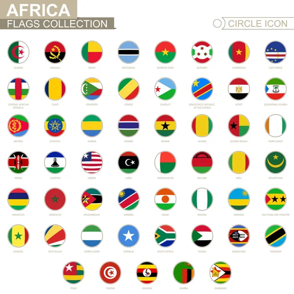 Alphabetisch sortierte Kreisfahnen Afrikas. Reihe von runden Flaggen — Stockvektor