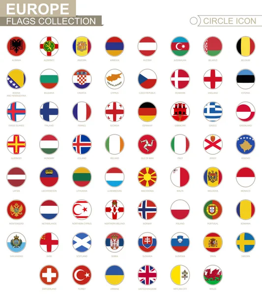 Banderas de círculo ordenadas alfabéticamente de Europa. Juego de banderas redondas — Vector de stock