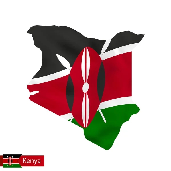 Peta Kenya dengan melambaikan bendera negara . - Stok Vektor