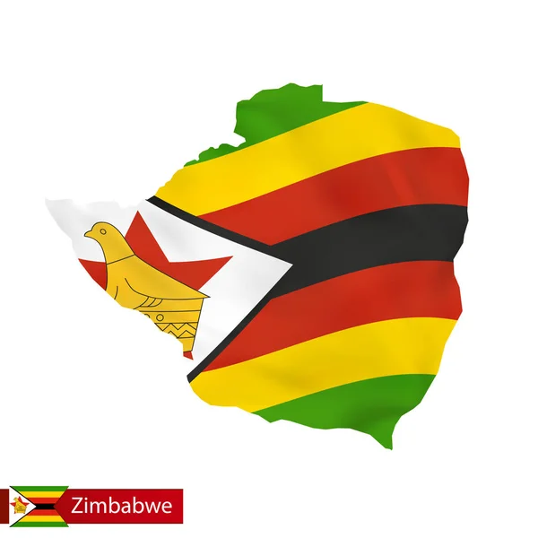 Mapa do Zimbabué com bandeira ondulada do país . —  Vetores de Stock