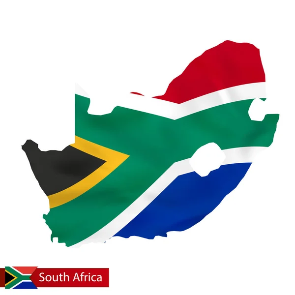 South Africa map with waving flag of country. — Stock Vector