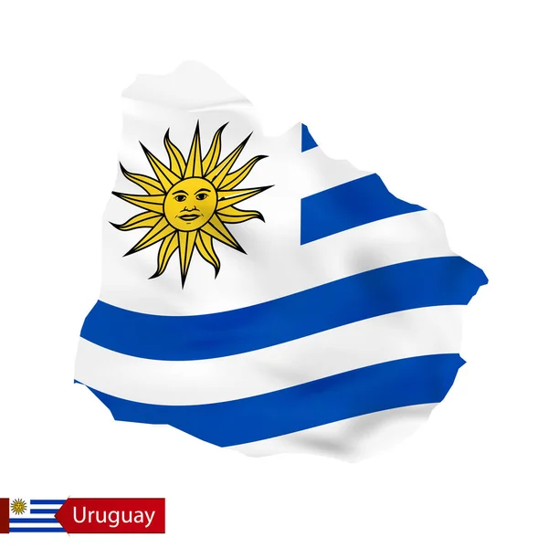 Ülke bayrağı sallayarak ile Uruguay Haritası. — Stok Vektör