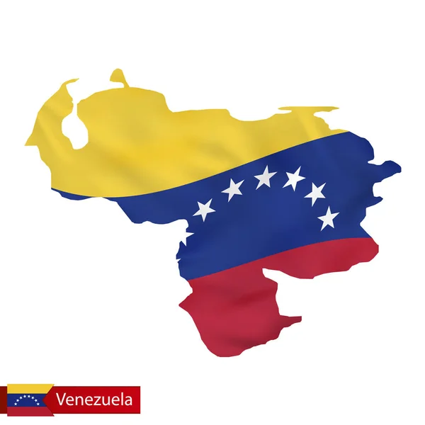 Venezuela kaart met wuivende vlag van land. — Stockvector