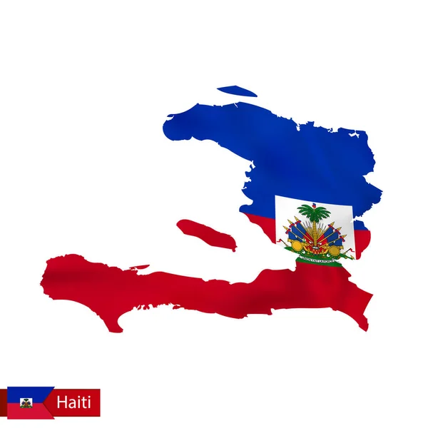 국가의 깃발을 흔들며 함께 아이티 지도. — 스톡 벡터