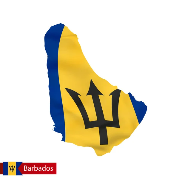 Barbados mapa con bandera ondeante del país . — Vector de stock