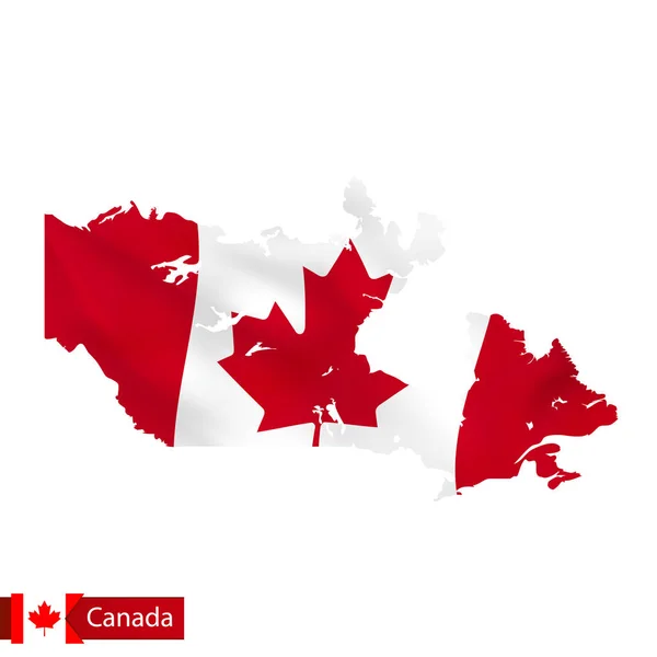 Mapa do Canadá com bandeira ondulada do país . — Vetor de Stock