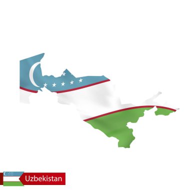 Ülke bayrağı sallayarak ile Özbekistan haritası. 