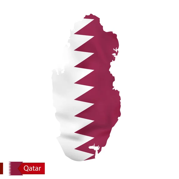 Mapa de Qatar con bandera ondeante del país . — Archivo Imágenes Vectoriales