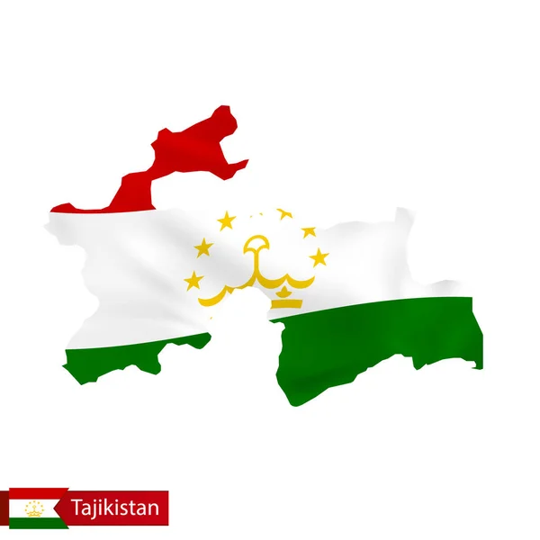 Mapa do Tajiquistão com bandeira ondulada do país . — Vetor de Stock