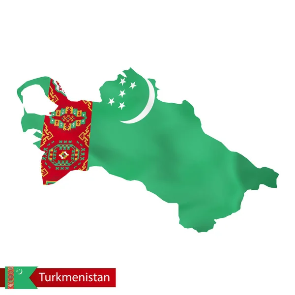Turkmenistan karta med viftande flagga land. — Stock vektor
