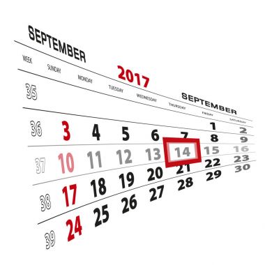 14 Eylül 2017 takvimde vurgulanır. Pazar hafta başlıyor