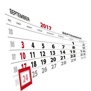 24 Eylül, 2017 takvimde vurgulanır. Pazar hafta başlıyor