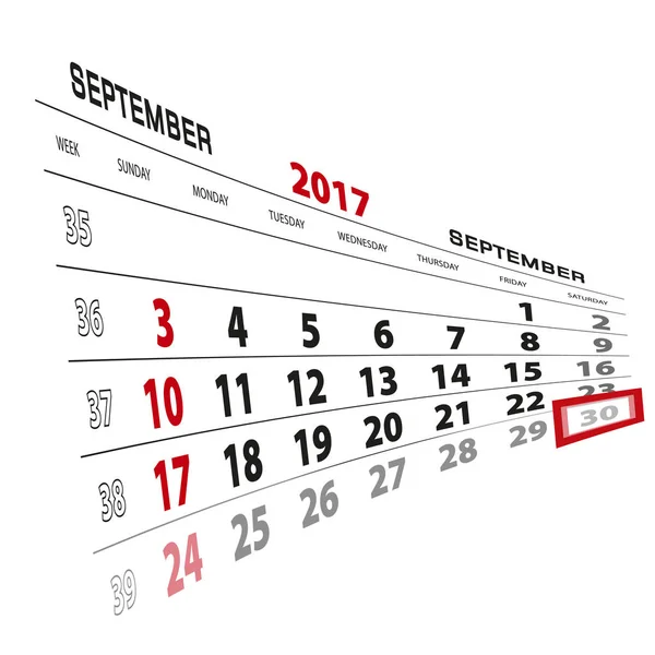Eylül 30, 2017 takvimde vurgulanır. Pazar hafta başlıyor