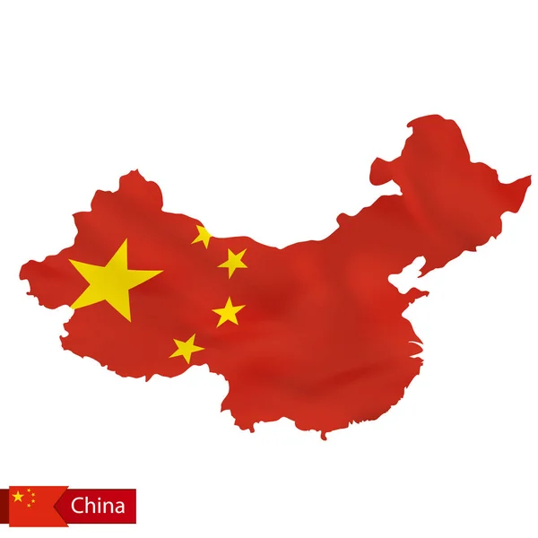 Kina karta med viftande flagga land. — Stock vektor