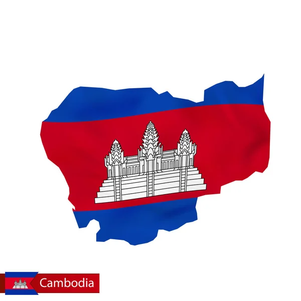 Camboya mapa con bandera ondeante del país . — Vector de stock