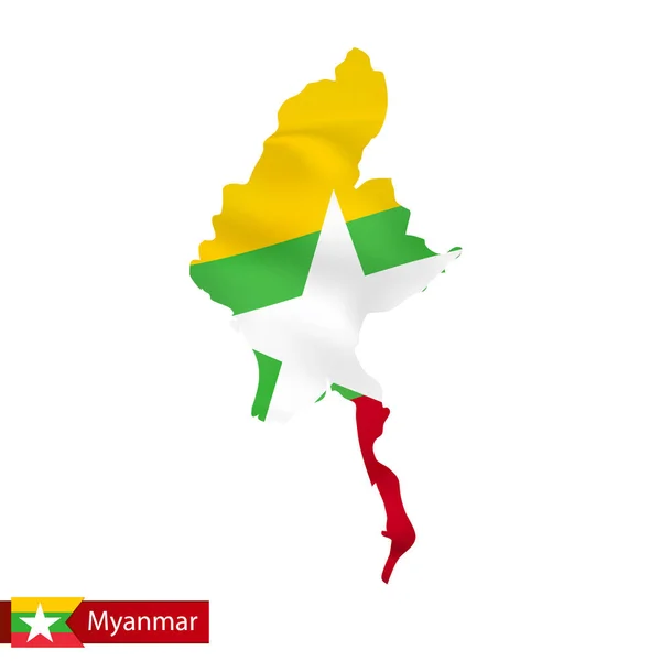 Карта Мьянмы с размахивающим флагом страны . — стоковый вектор