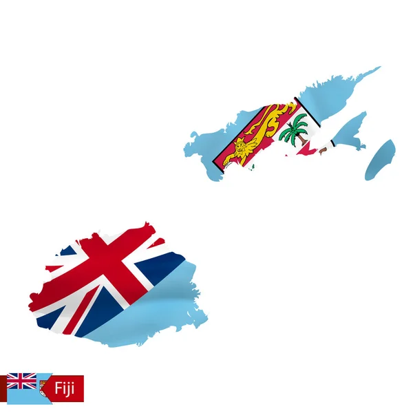 Mapa de Fiji con bandera ondeante del país . — Archivo Imágenes Vectoriales