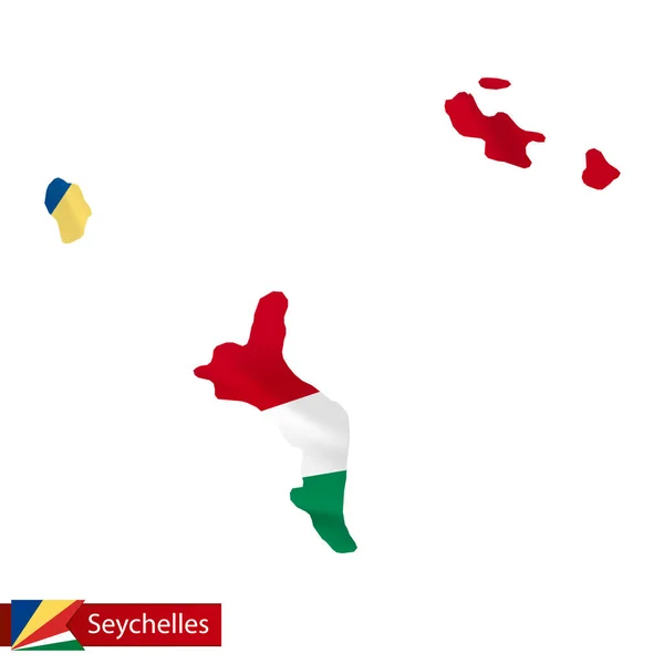 Mapa das Seicheles com bandeira ondulada do país . — Vetor de Stock