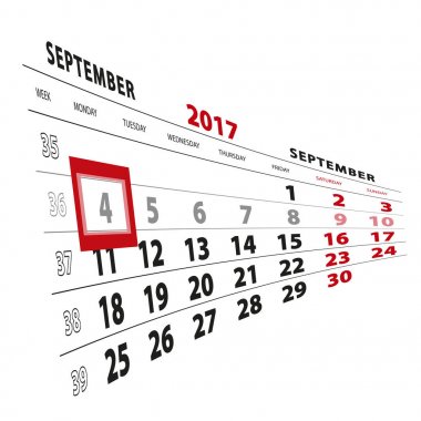 4 Eylül takvim 2017 vurgulanır. Monda hafta başladı