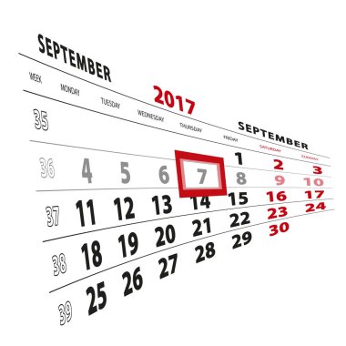 7 Eylül takvim 2017 vurgulanır. Monda hafta başladı