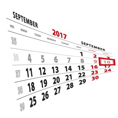 10 Eylül takvim 2017 vurgulanır. Vietnamese hafta başladı