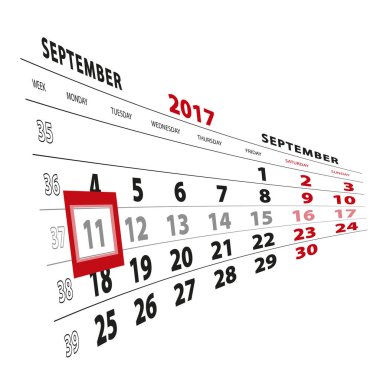 11 Eylül takvim 2017 vurgulanır. Vietnamese hafta başladı