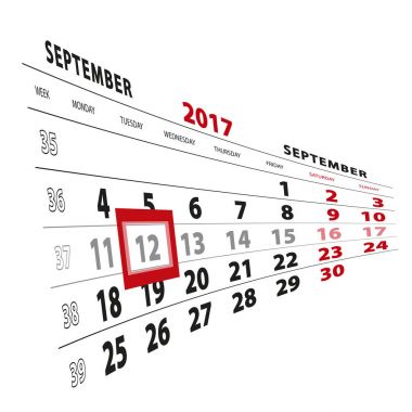 12 Eylül takvim 2017 vurgulanır. Vietnamese hafta başladı