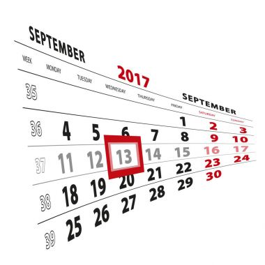 13 Eylül takvim 2017 vurgulanır. Vietnamese hafta başladı