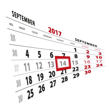 14 Eylül takvim 2017 vurgulanır. Vietnamese hafta başladı
