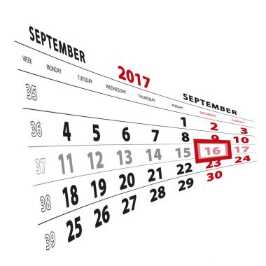 16 Eylül takvim 2017 vurgulanır. Vietnamese hafta başladı