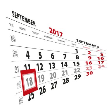 18 Eylül takvim 2017 vurgulanır. Vietnamese hafta başladı