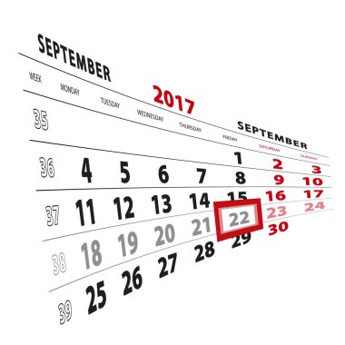 22 Eylül takvim 2017 vurgulanır. Vietnamese hafta başladı