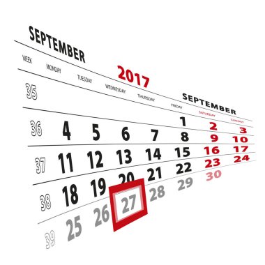 27 Eylül takvim 2017 vurgulanır. Vietnamese hafta başladı