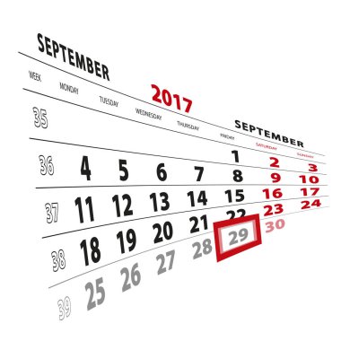 29 Eylül takvim 2017 vurgulanır. Vietnamese hafta başladı
