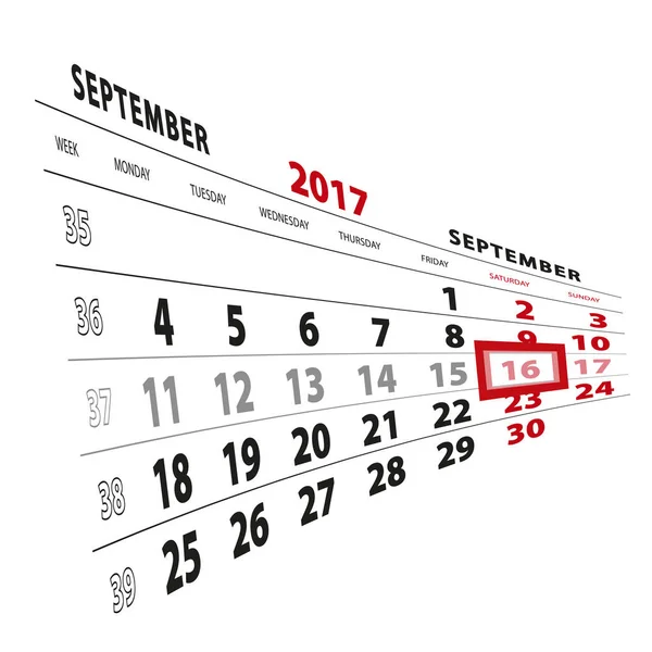 16 Septiembre destacado en el calendario 2017. La semana comienza desde Mond — Vector de stock