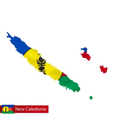New Caledonia map with waving flag of country.  clipart