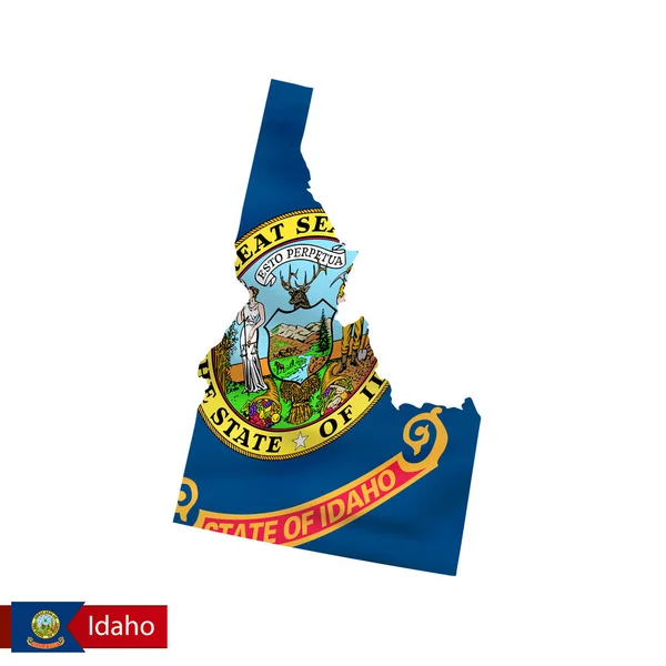 Idaho staat kaart met wuivende vlag van ons staat. — Stockvector