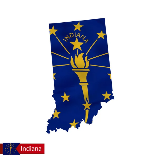 Mapa del estado de Indiana con la bandera ondeante del Estado de EE.UU. . — Vector de stock