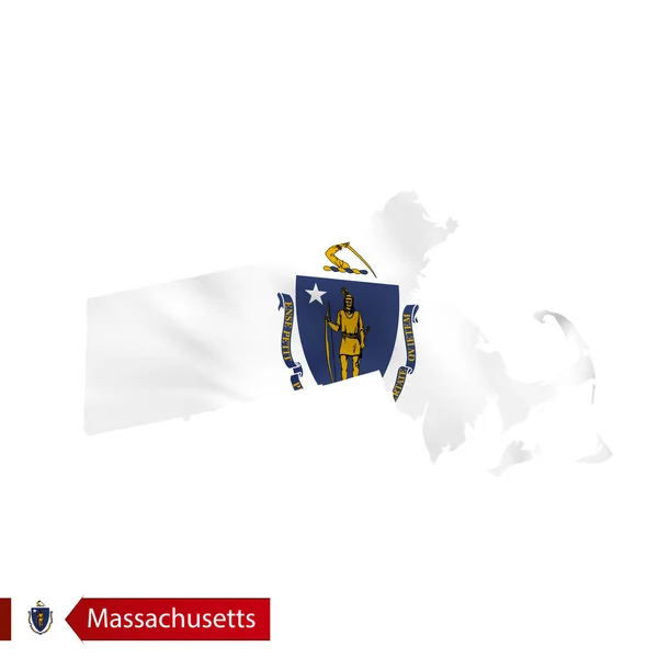 Massachusetts mappa di stato con bandiera sventolata dello Stato degli Stati Uniti . — Vettoriale Stock