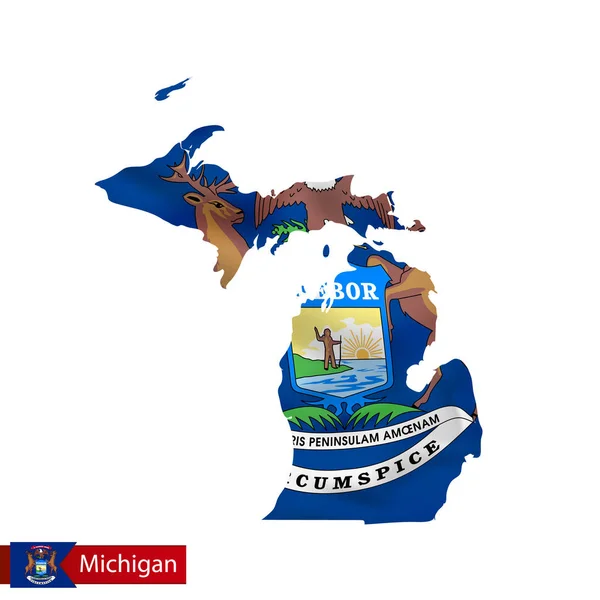 Michigan eyalet harita bize Devlet bayrağı sallayarak ile. — Stok Vektör