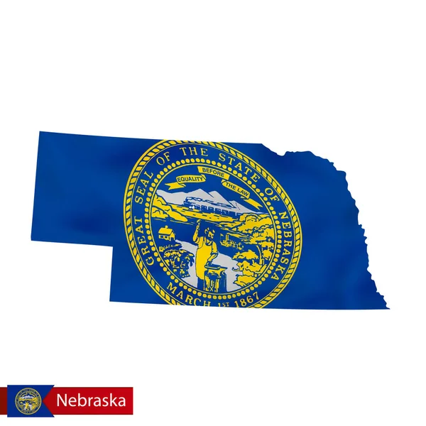 Nebraska state map with waving flag of US State. — Stock Vector