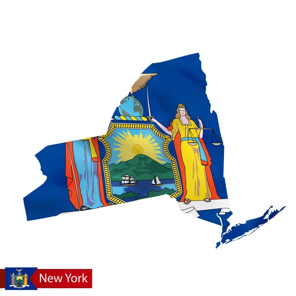 Mapa del estado de Nueva York con la bandera ondeante del Estado de EE.UU. . — Archivo Imágenes Vectoriales