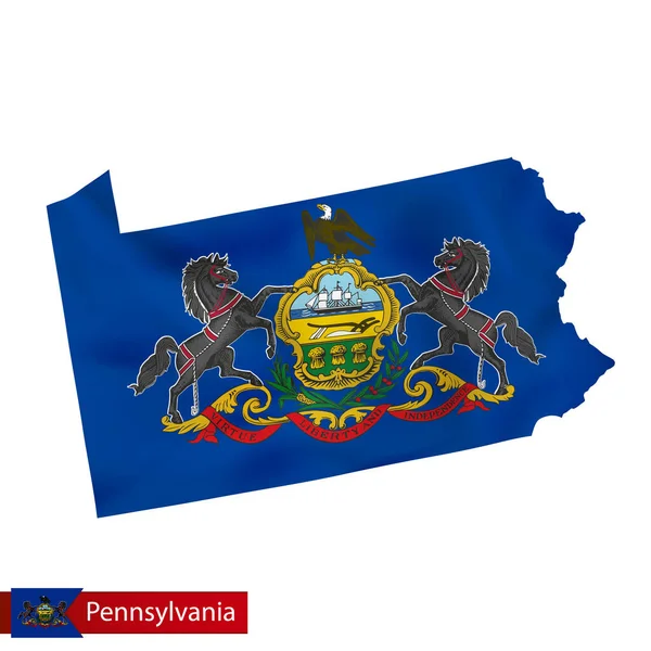 Карта штату Пенсільванія з розмахуючи прапором нас держави. — стоковий вектор