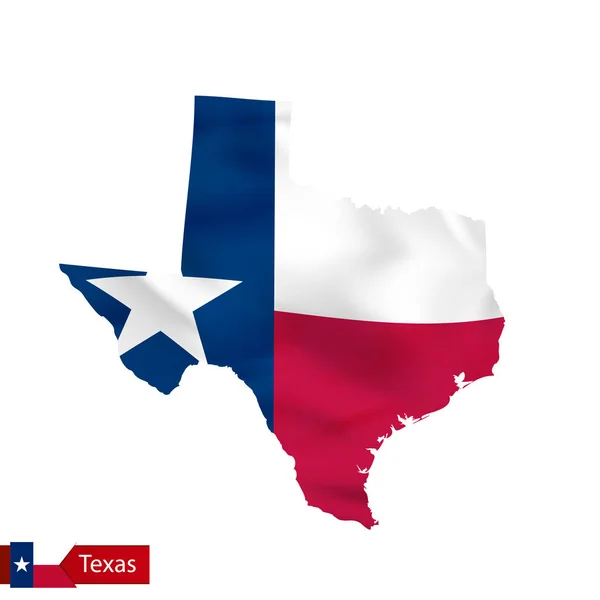 Mapa del estado de Texas con la bandera ondeante del Estado de EE.UU. . — Vector de stock