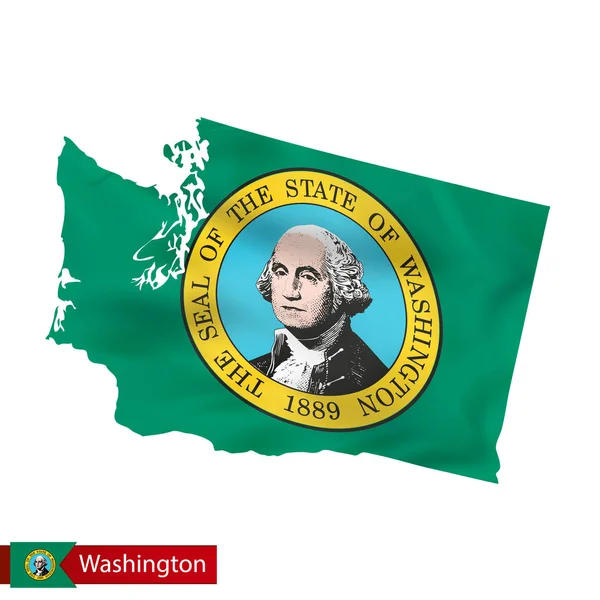 Washington state map mit schwenkender Flagge von us state. — Stockvektor